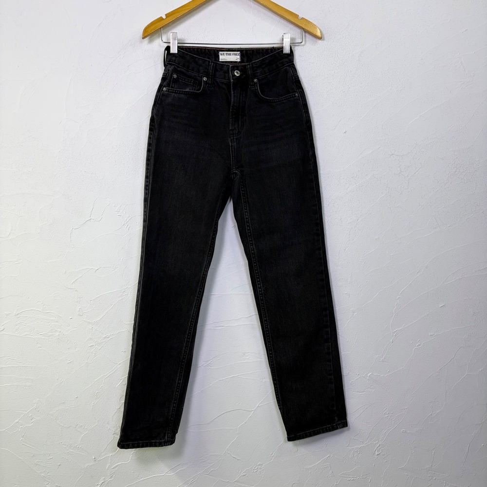 We The Free Free People Jeans Womens 24 Black High Rise Straight Leg Denim Goth